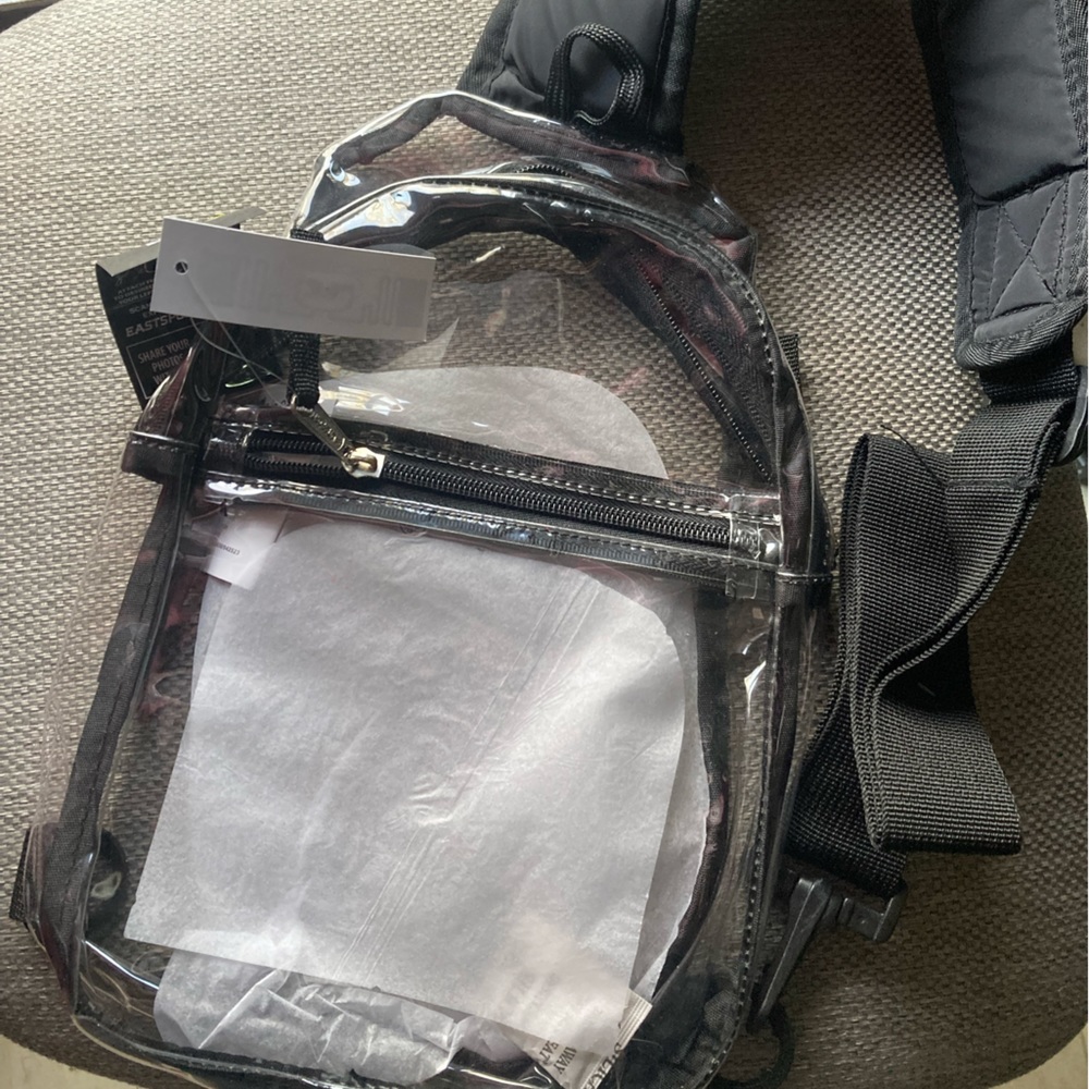 Clear backpack nwt transparent See Through Black Bag Cool Retro Vintage